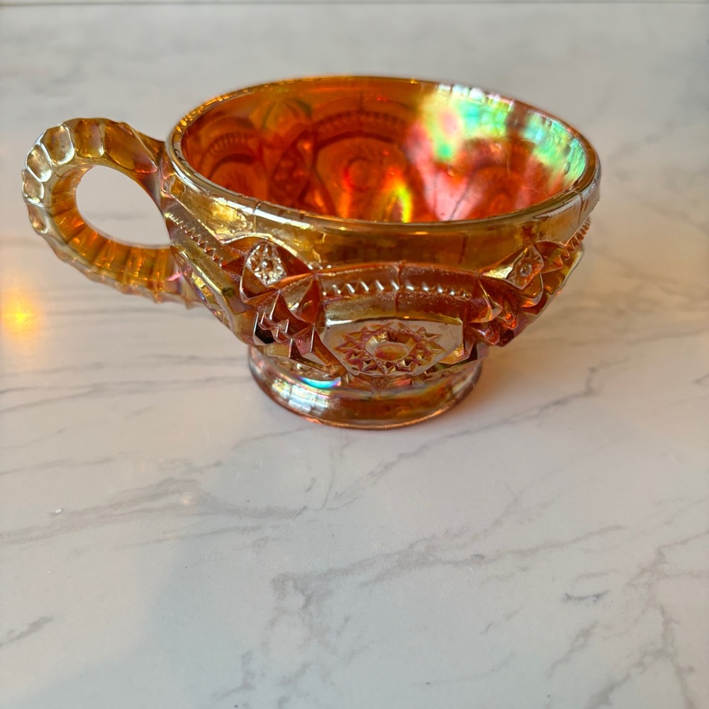 Vintage Imperial Hobstar Carnival Glass Punch Cups / Tea Cup Marigold iridescent